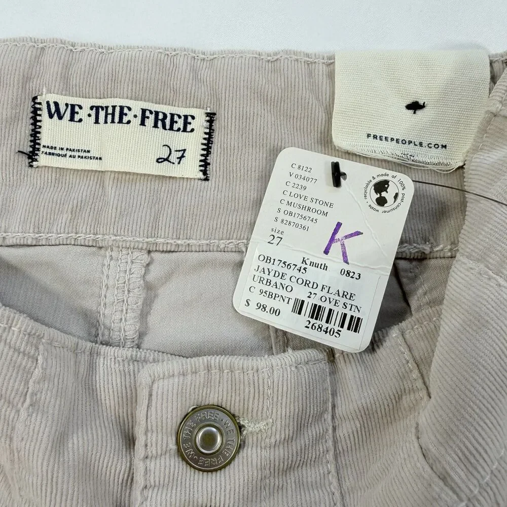 Free People We the Free Jayde Cord Flare Sz 27 Beige High Rise Corduroy Boho NWT